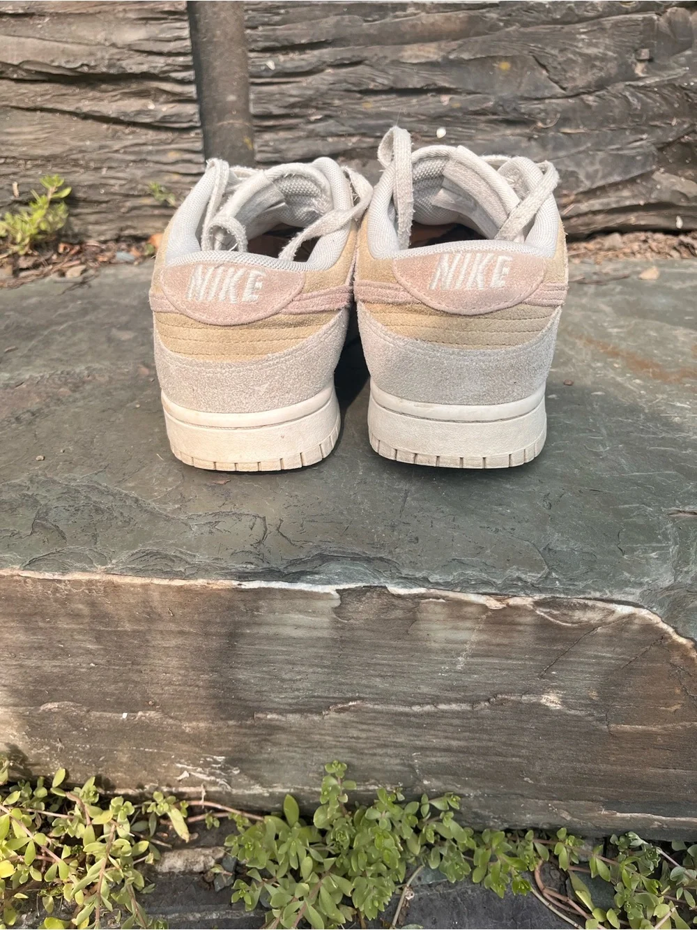 Nike Dunk Low-Suede Sneakers in Beige and Pink